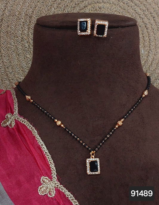 AD ROSE GOLD MANGALSUTRA WITH EARRINGS FNC DC36 BLACK/PINK/DARK PINK/BLUE