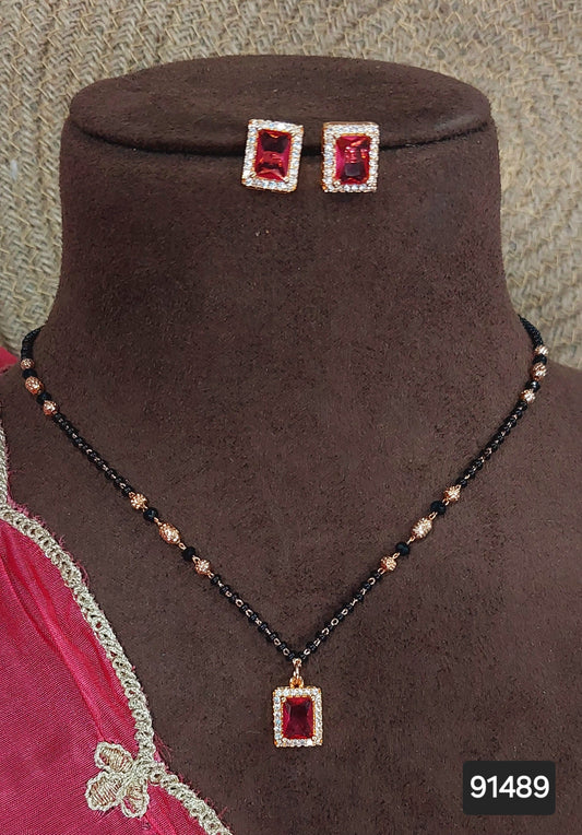 AD ROSE GOLD MANGALSUTRA WITH EARRINGS FNC DC36 BLACK/PINK/DARK PINK/BLUE