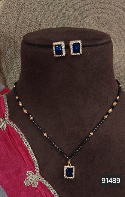 AD ROSE GOLD MANGALSUTRA WITH EARRINGS FNC DC36 BLACK/PINK/DARK PINK/BLUE