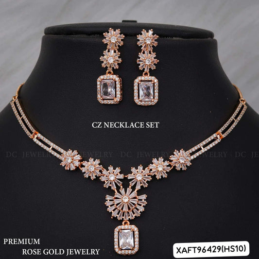 AD ROSE GOLD NECKLACE WITH EARRINGS HS10