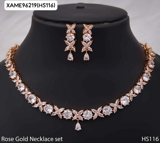 AD ROSE GOLD NECKLACE WITH EARRINGS HS116