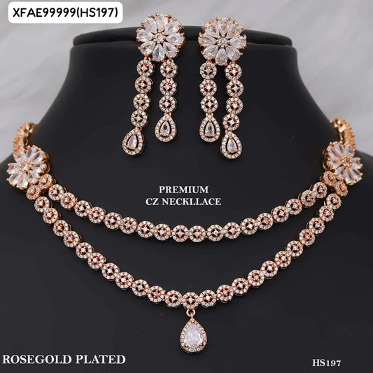AD ROSE GOLD NECKLACE WITH EARRINGS HS197