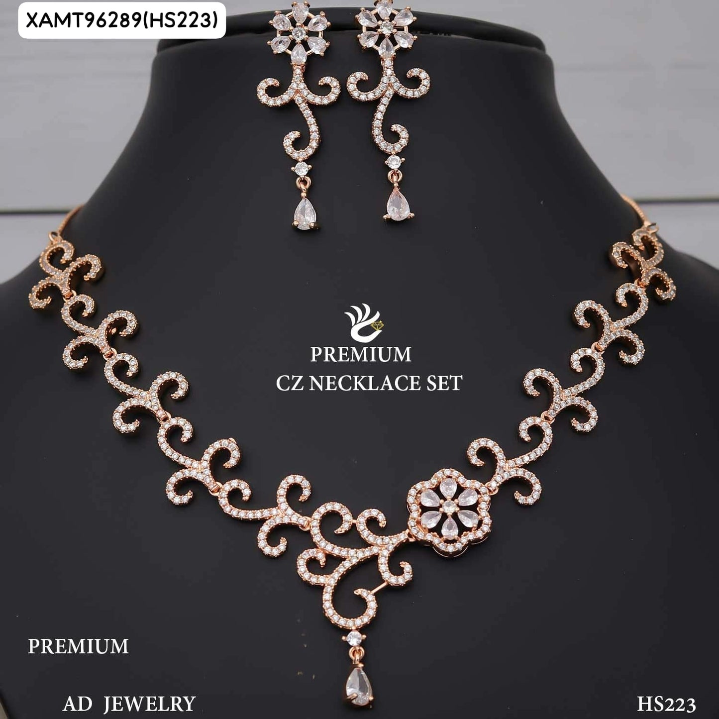 AD ROSE GOLD NECKLACE WITH EARRINGS HS223