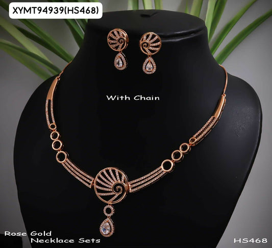 AD ROSE GOLD NECKLACE WITH EARRINGS HS4689