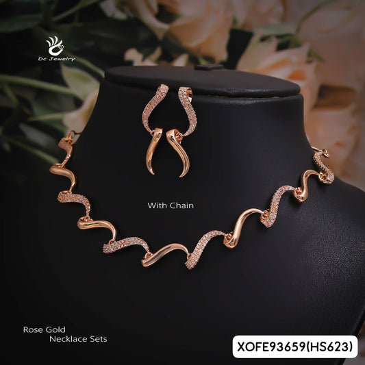 AD ROSE GOLD NECKLACE WITH EARRINGS HS623