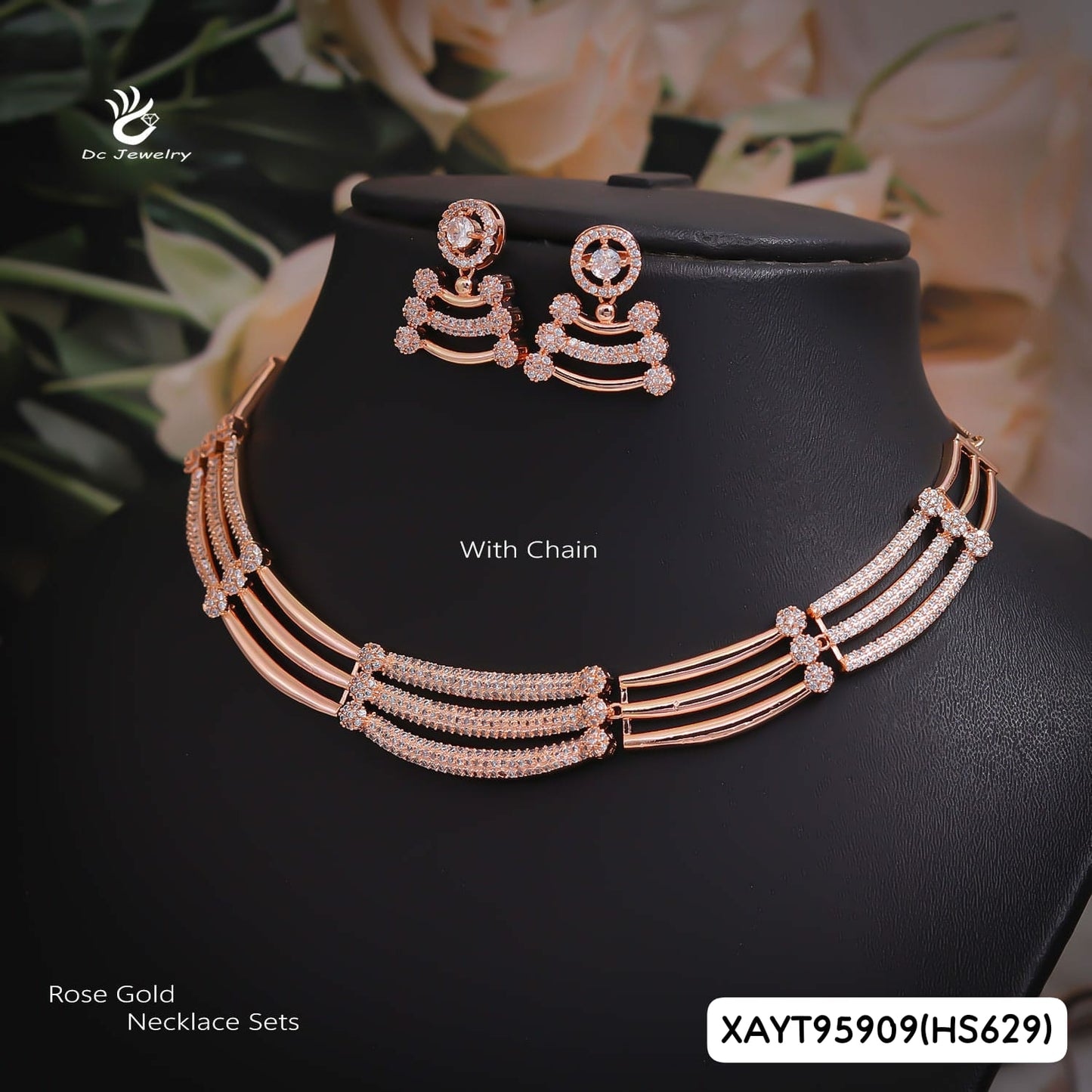 AD ROSE GOLD NECKLACE WITH EARRINGS HS629