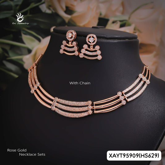 AD ROSE GOLD NECKLACE WITH EARRINGS HS629