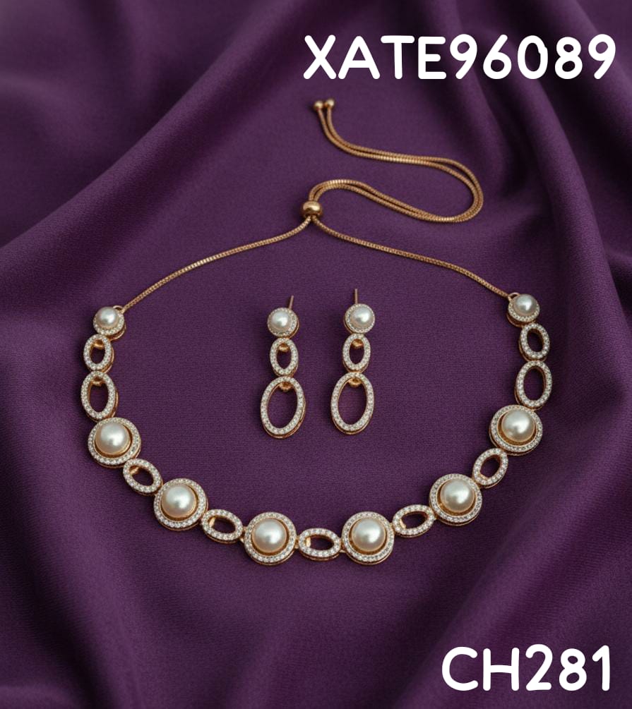 AD ROSE GOLD NECKLACE WITH EARRINGS HS281