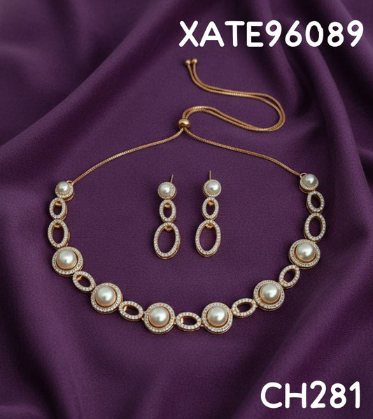 AD ROSE GOLD NECKLACE WITH EARRINGS HS281