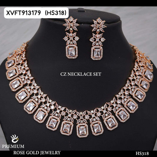 AD ROSE GOLD NECKLACE WITH EARRINGS HS318