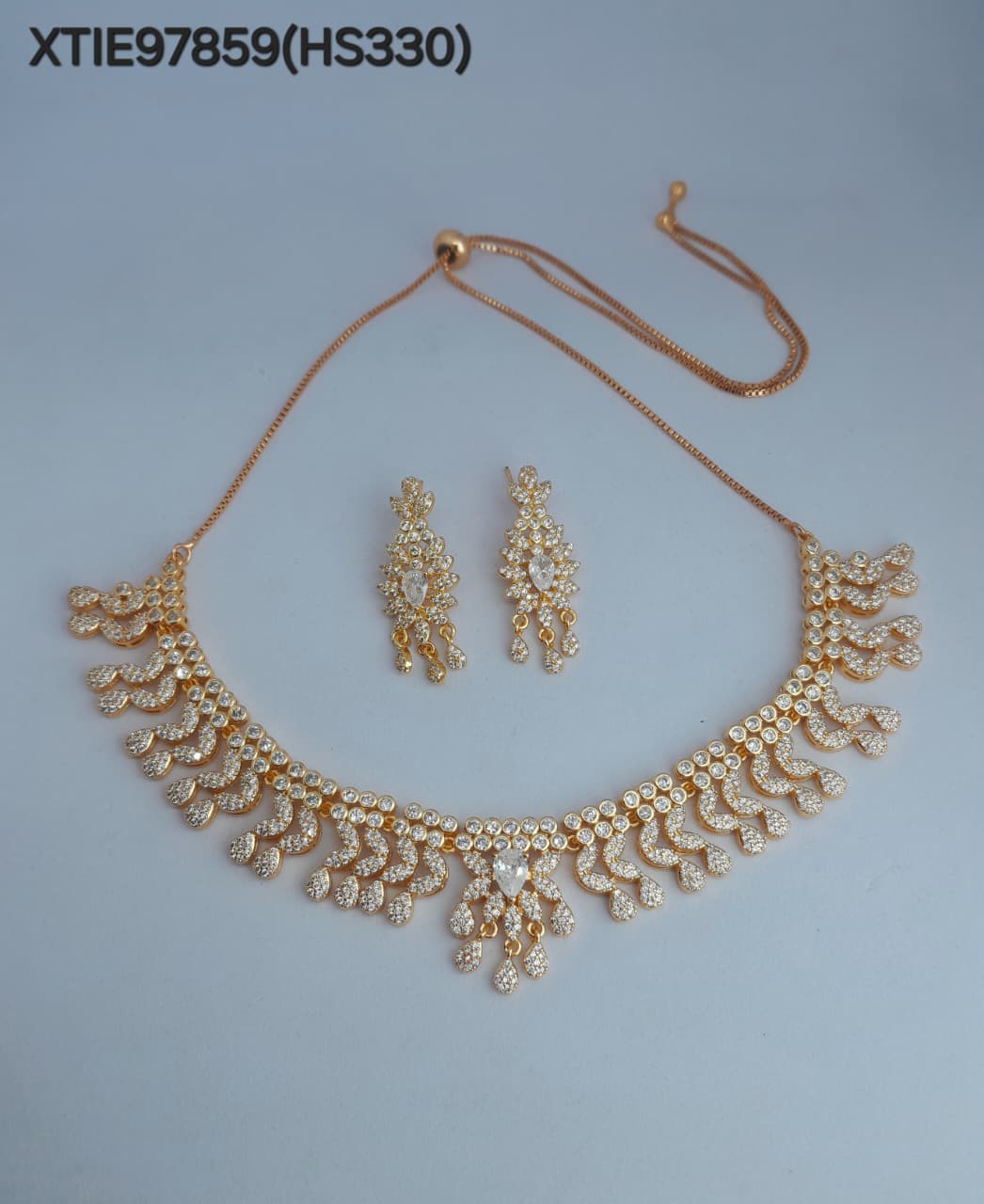 AD ROSE GOLD NECKLACE WITH EARRINGS HS330