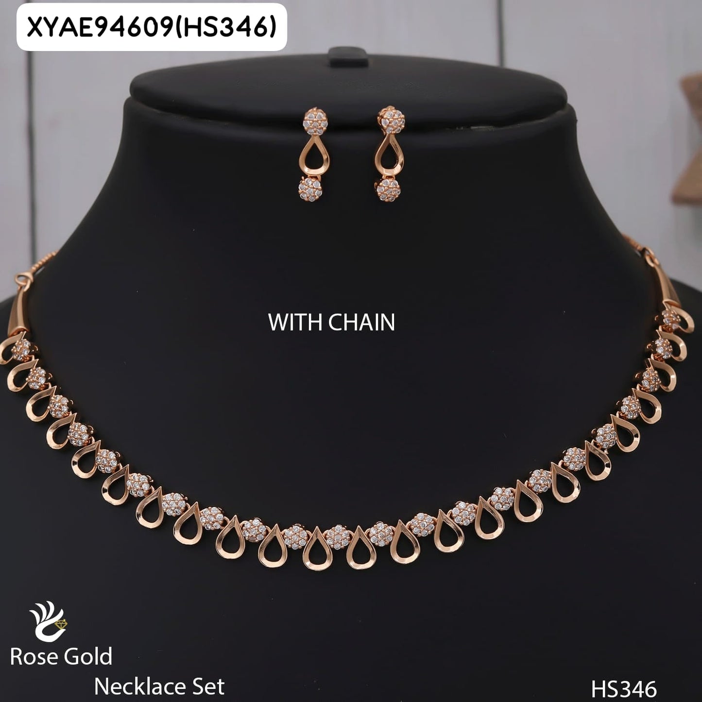 AD ROSE GOLD NECKLACE WITH EARRINGS HS346