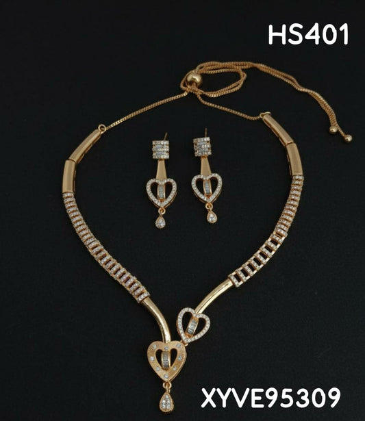AD ROSE GOLD NECKLACE WITH EARRINGS HS401