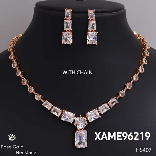 AD ROSE GOLD NECKLACE WITH EARRINGS HS407