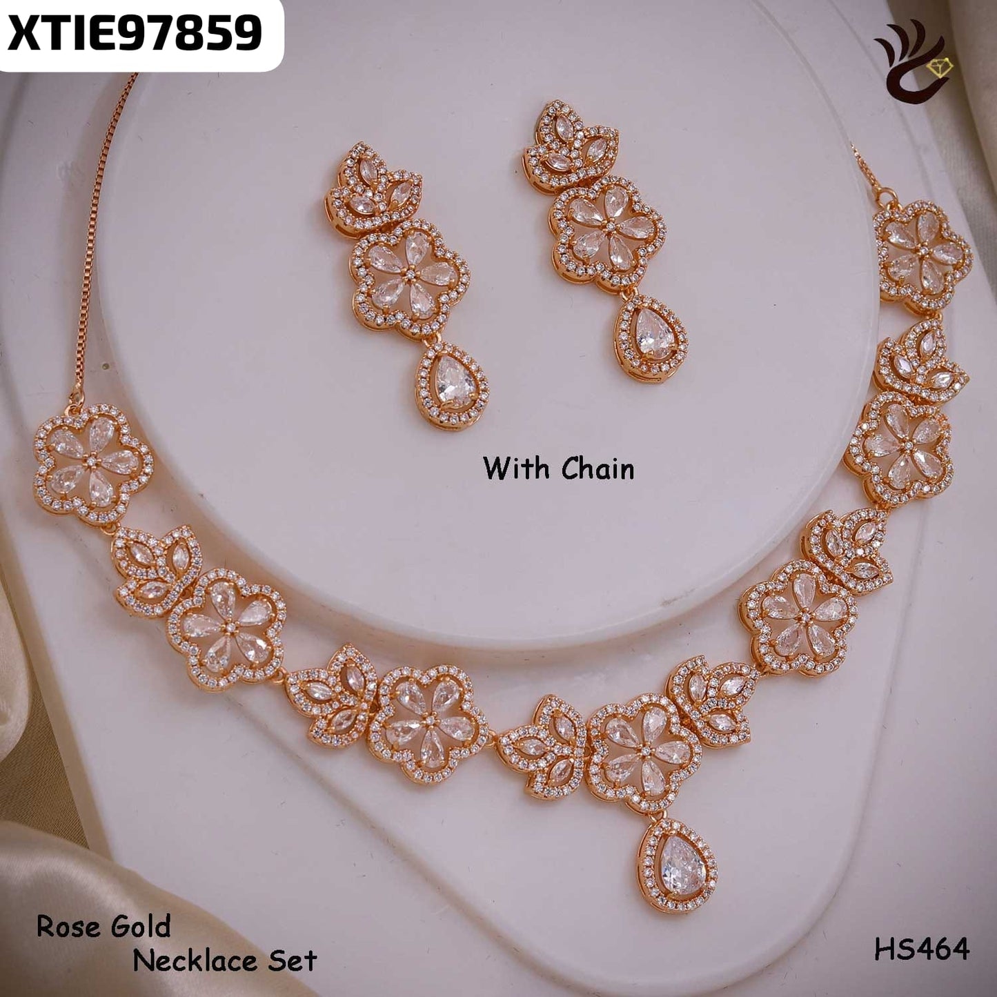 AD ROSE GOLD NECKLACE WITH EARRINGS HS464
