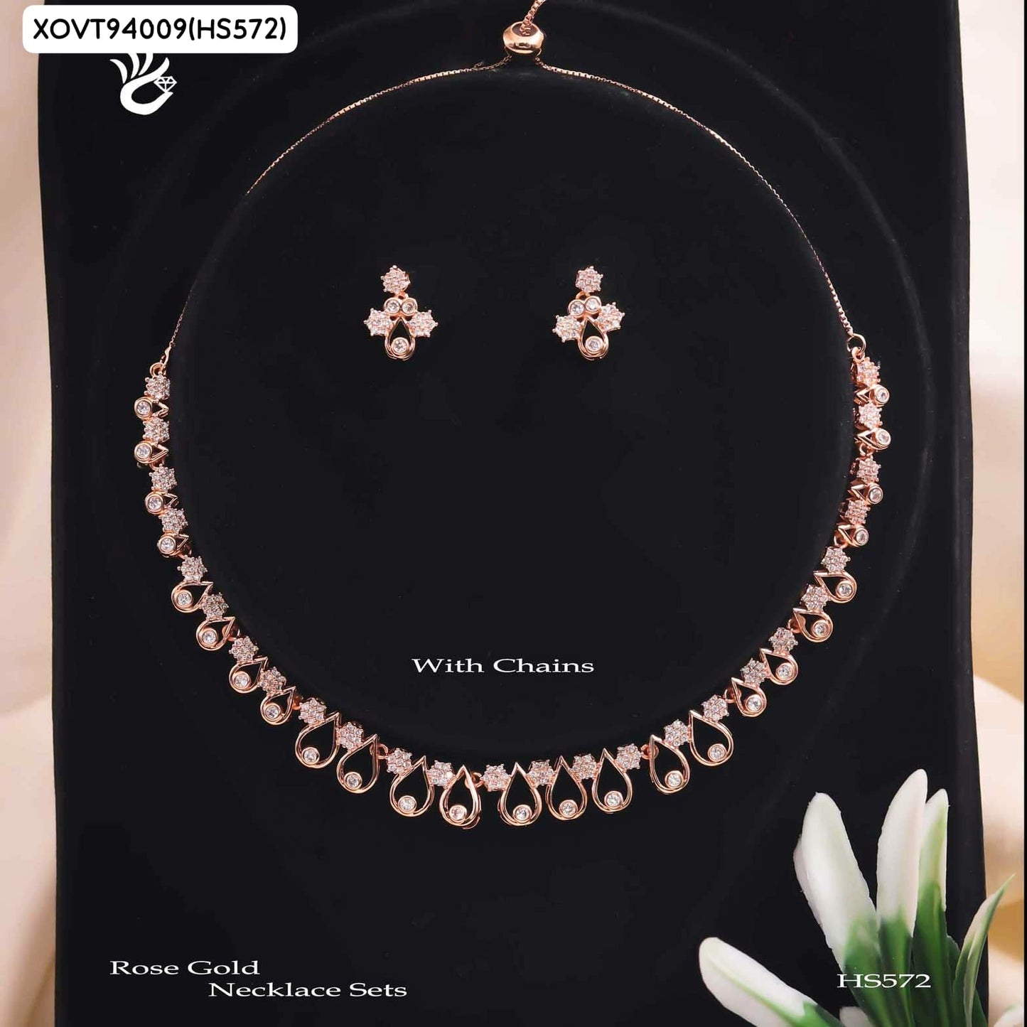 AD ROSE GOLD NECKLACE WITH EARRINGS HS572