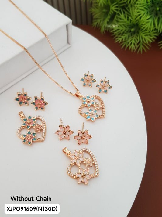 AD Rose Gold Anti Tarnish pendal_set (a) with OR without chain (B) COLOR RED, PINK OR BLUE N130D