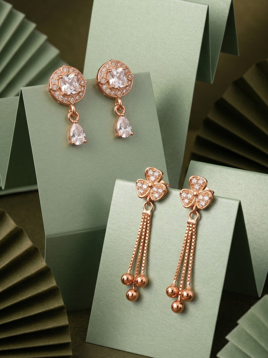 Elegant Sparkling Stone Stud Earrings Combo for Women and Girls