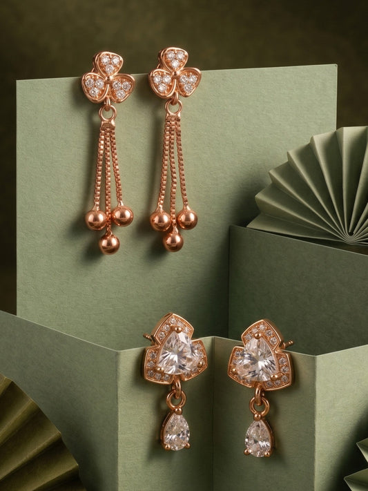 Elegant Sparkling Stone Stud Earrings Combo for Women and Girls