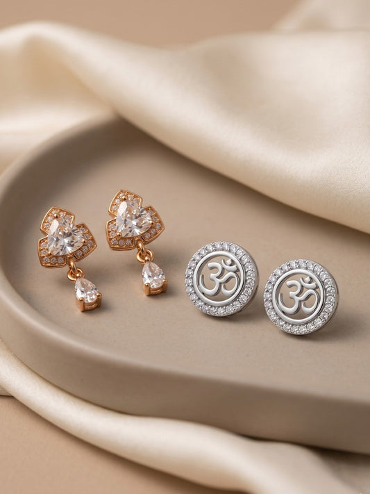 Elegant Sparkling Stone Stud Earrings Combo for Women and Girls