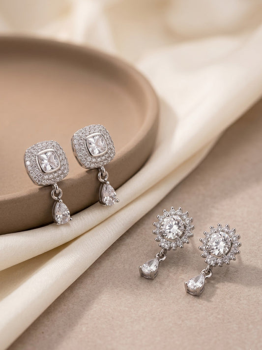 Elegant Sparkling Stone Stud Earrings Combo for Women and Girls
