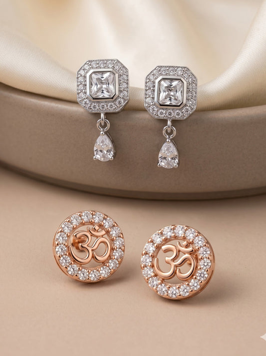 Elegant Sparkling Stone Stud Earrings Combo for Women and Girls