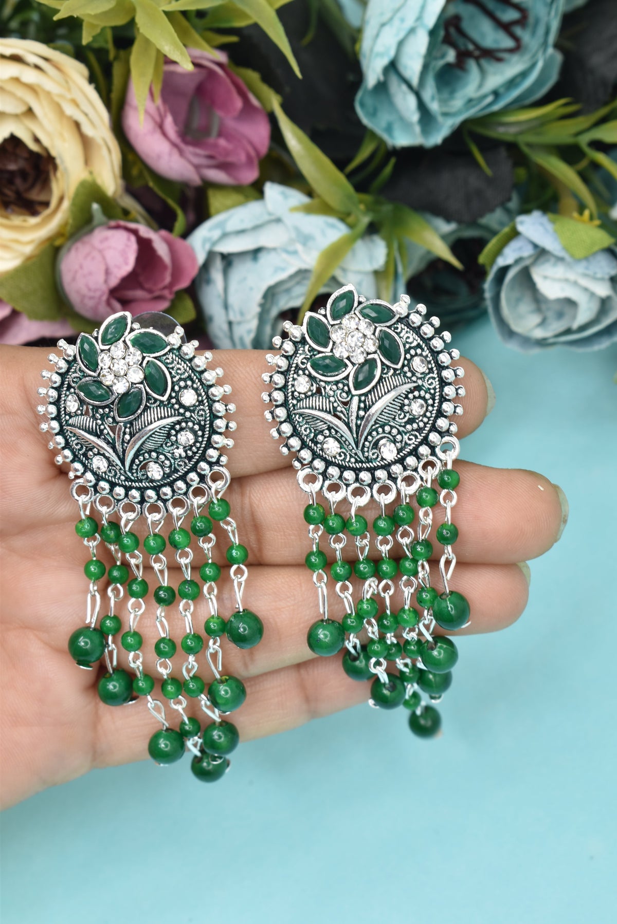 Earrings Jhumaki,Jumakas big,jhumkiyaan for women,Stylish partywear multicolored German silver earrings,big partywear bollywood style Earrings  