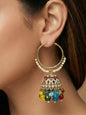 Gold Plated Multicolor Beaded Bali Jhumka Hoop Earrings for Women, Traditional Kundan Jhumki with Colorful Drops, Ethnic Festive Wedding Party Statement Earrings, Indian Jewellery-01
