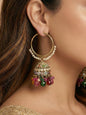 Gold Plated Multicolor Beaded Bali Jhumka Hoop Earrings for Women, Traditional Kundan Jhumki with Colorful Drops, Ethnic Festive Wedding Party Statement Earrings, Indian Jewellery-02