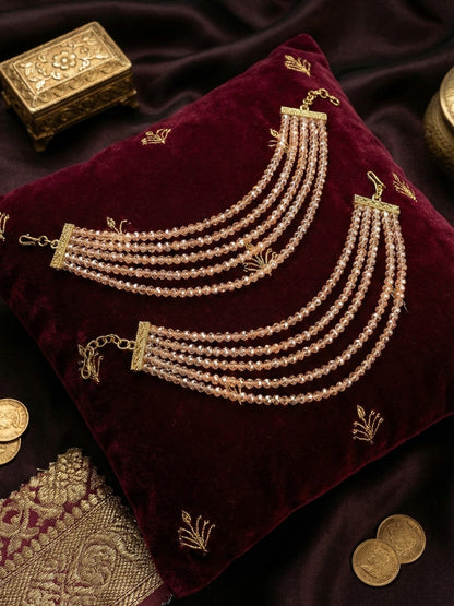 Traditional Gold-Plated Multi-Layered Peach Crystal Beaded Ear Chain for Women & Girls, Ethnic Kaan Chain Hair Accessories, Stylish Indian Jewellery for Festival, Wedding & Parties-01