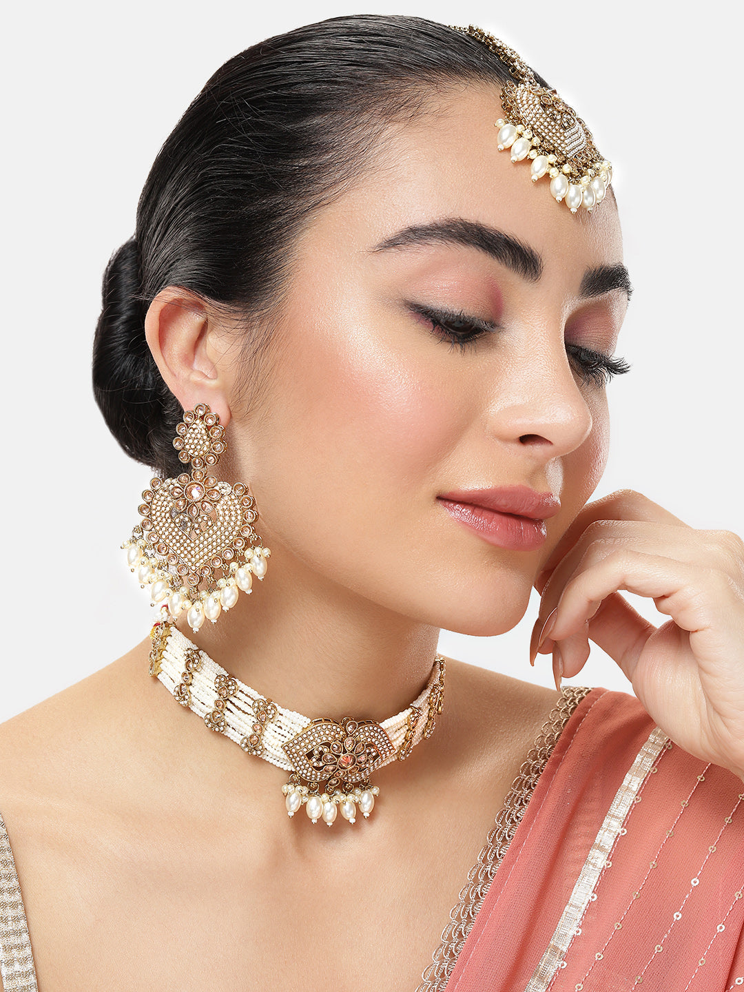 Heritage jewellery,choker necklace,trendy jewellery,latest designer jewellery set,pearl set,bridal necklace jhumkas,earrings,Bahubali earrings,indian jewellery,