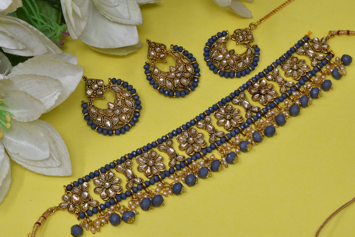 Antique design Minakari work Gold plated choker set neckpiece