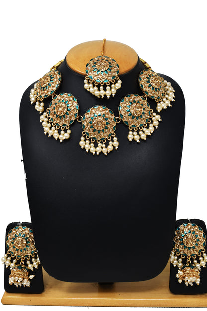 Antique design Minakari work Gold plated choker set neckpiece