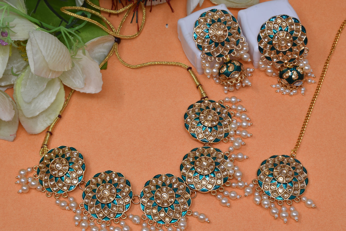 Antique design Minakari work Gold plated choker set neckpiece