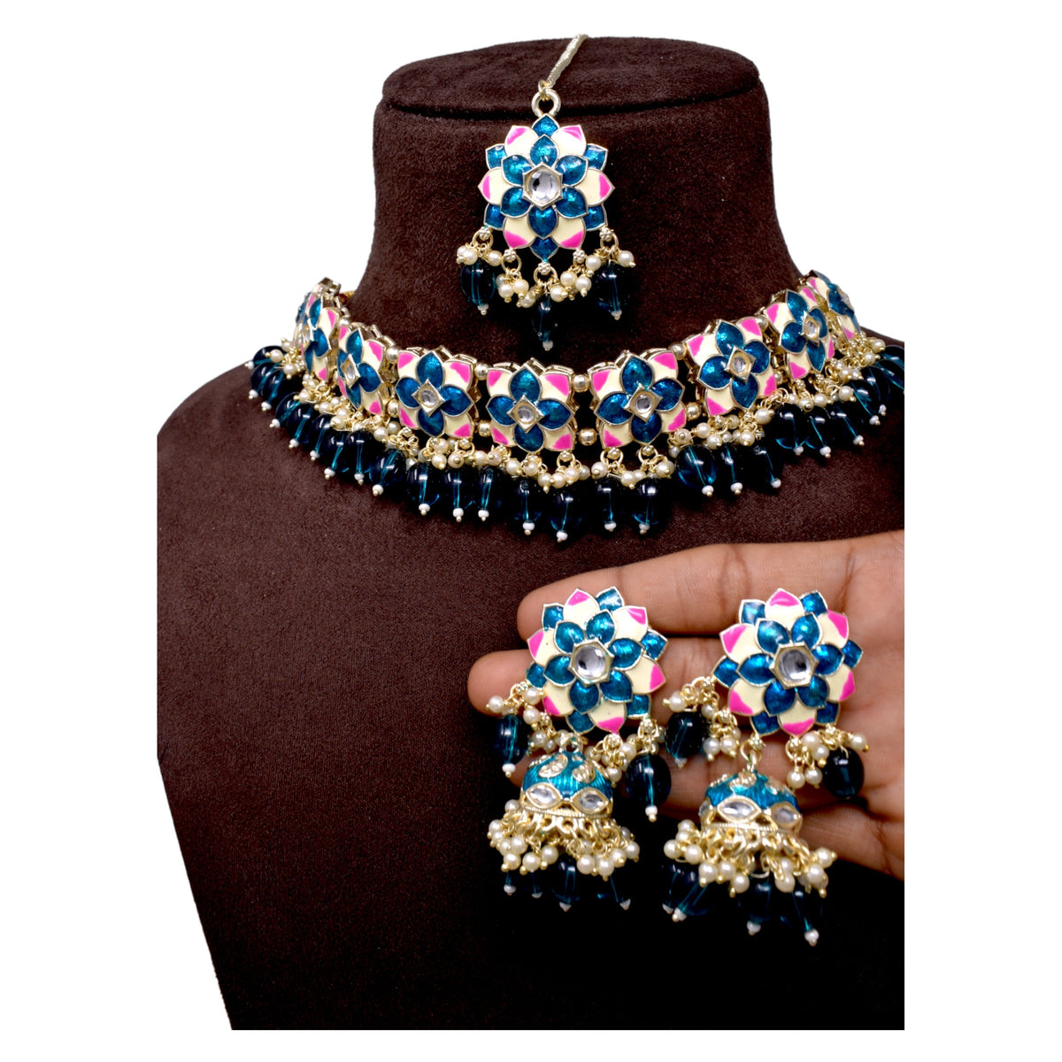 Antique design Minakari work Gold plated choker set neckpiece