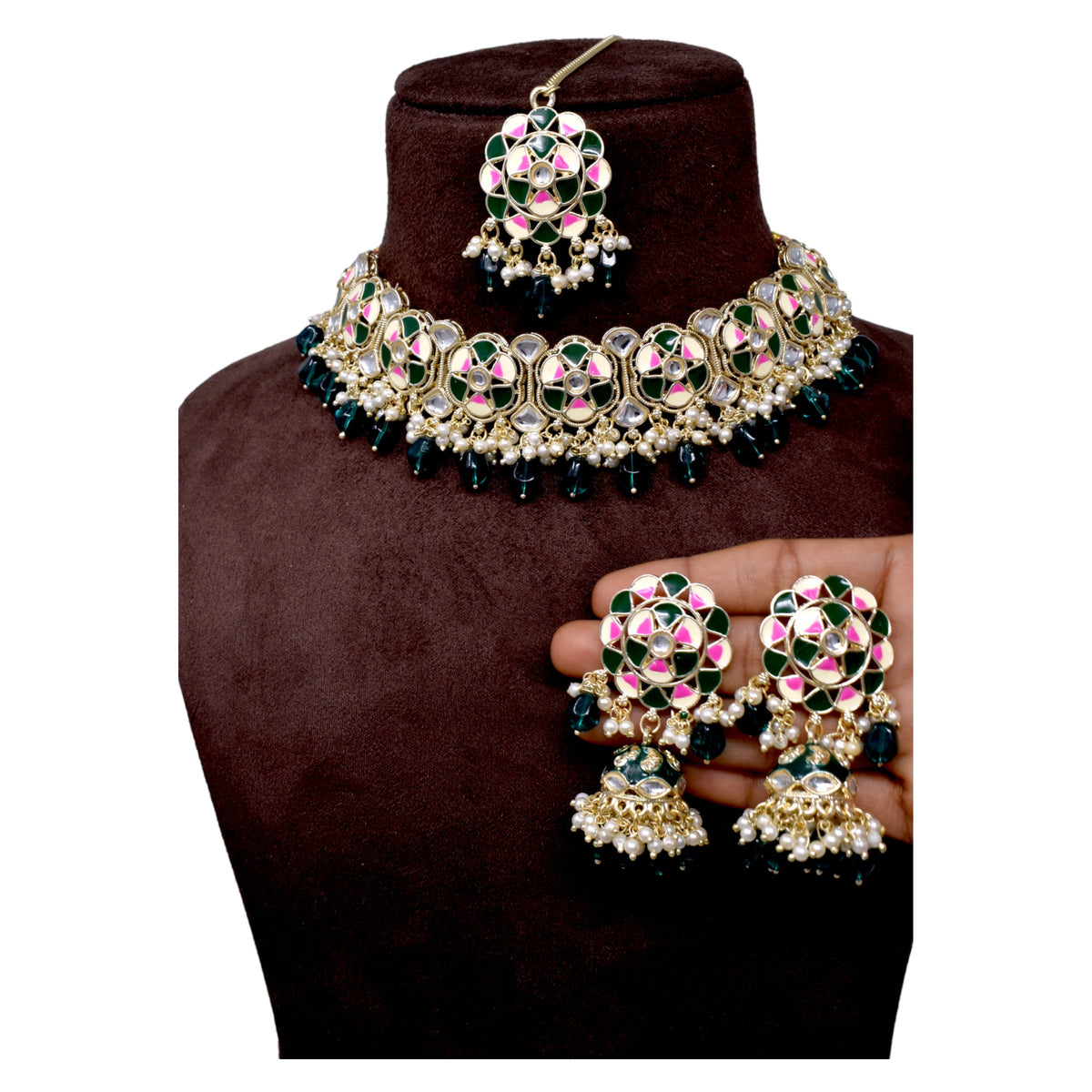 Antique design Minakari work Gold plated choker set neckpiece