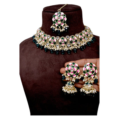 Antique design Minakari work Gold plated choker set neckpiece