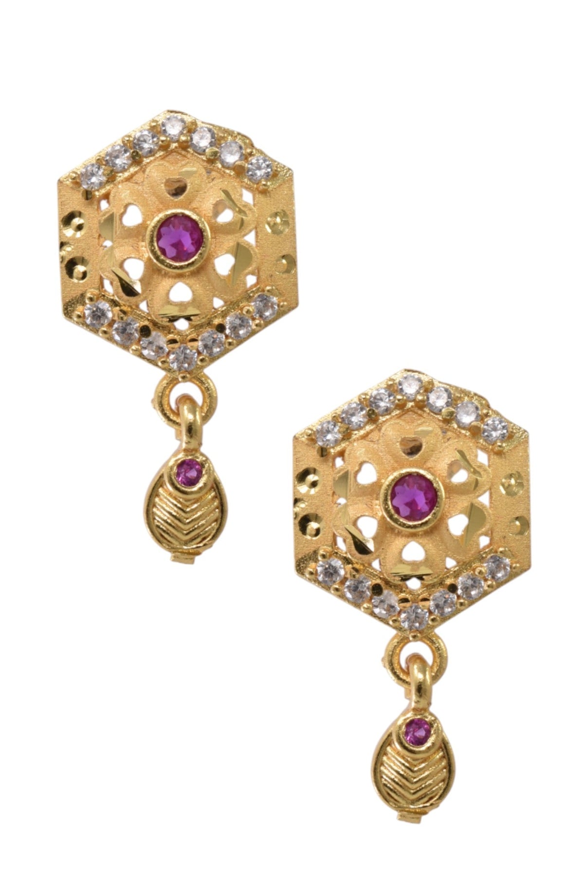 Gold Plated Stone Studded Pendant Necklace with Pink Center Accent for Women, Lightweight Party Jewellery for Festive, Wedding, Evening and Daily Styling with Premium Finish Chain-05