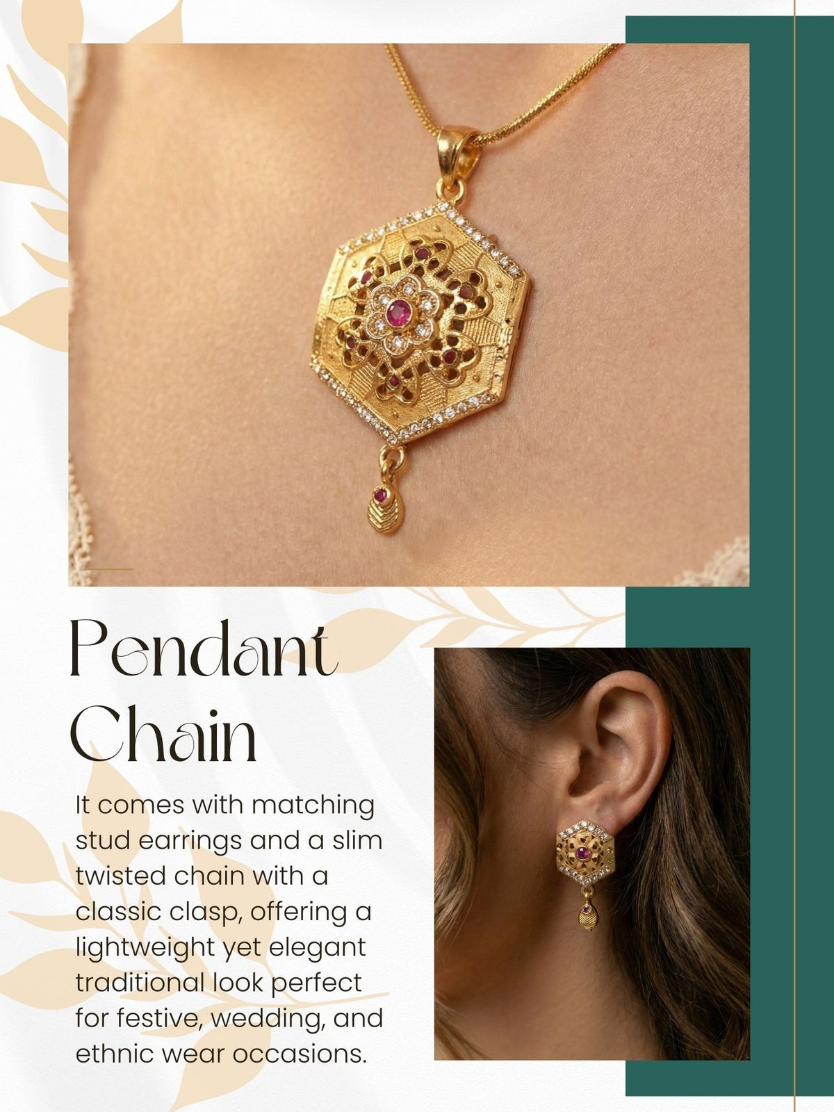Gold Plated Stone Studded Pendant Necklace with Pink Center Accent for Women, Lightweight Party Jewellery for Festive, Wedding, Evening and Daily Styling with Premium Finish Chain-05