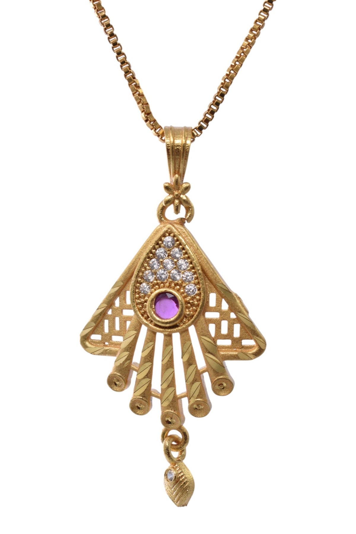 Gold Plated Stone Studded Pendant Necklace with Pink Center Accent for Women, Lightweight Party Jewellery for Festive, Wedding, Evening and Daily Styling with Premium Finish Chain-06