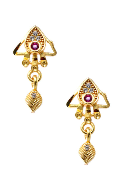 Gold Plated Stone Studded Pendant Necklace with Pink Center Accent for Women, Lightweight Party Jewellery for Festive, Wedding, Evening and Daily Styling with Premium Finish Chain-06