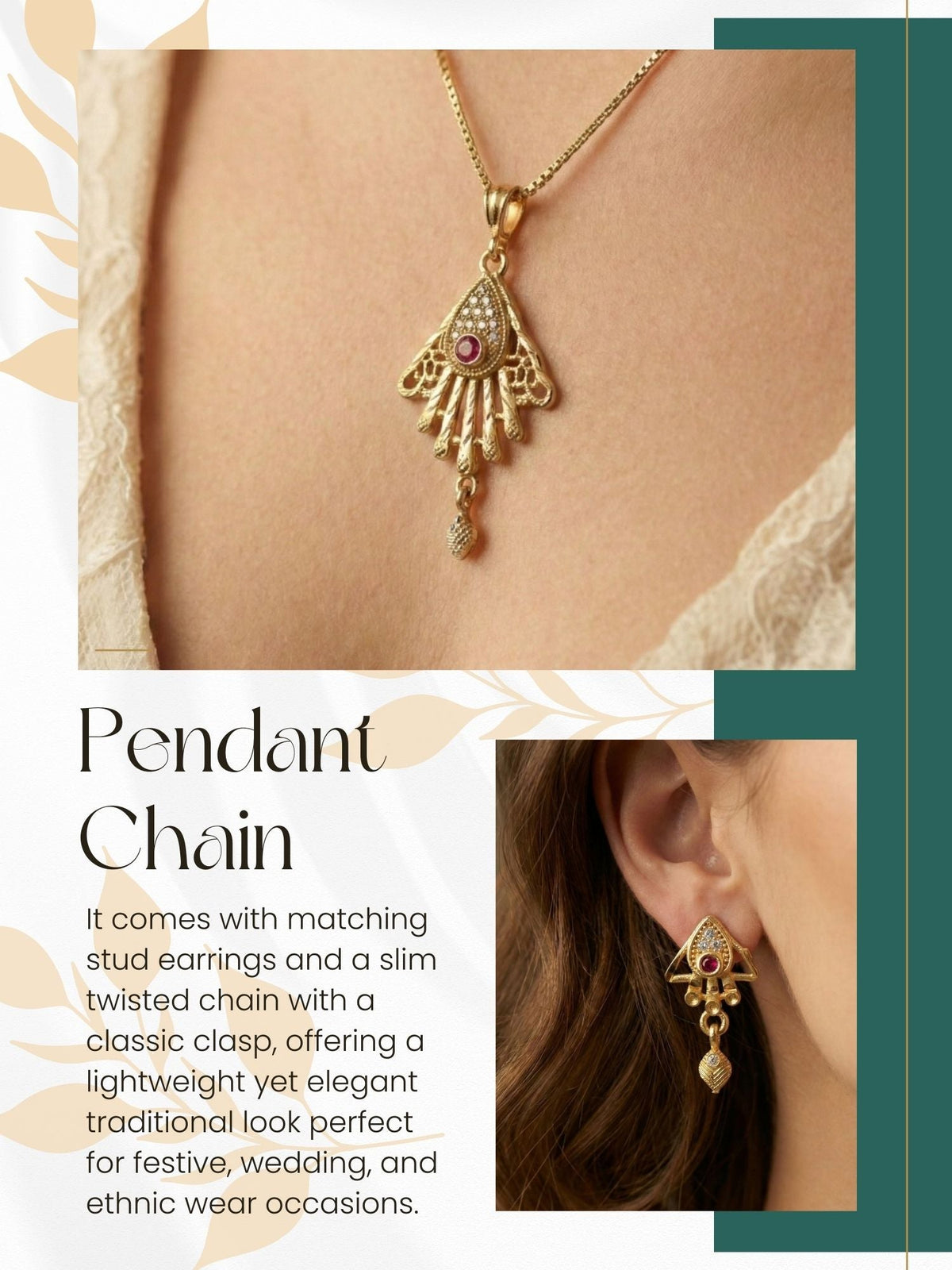 Gold Plated Stone Studded Pendant Necklace with Pink Center Accent for Women, Lightweight Party Jewellery for Festive, Wedding, Evening and Daily Styling with Premium Finish Chain-06