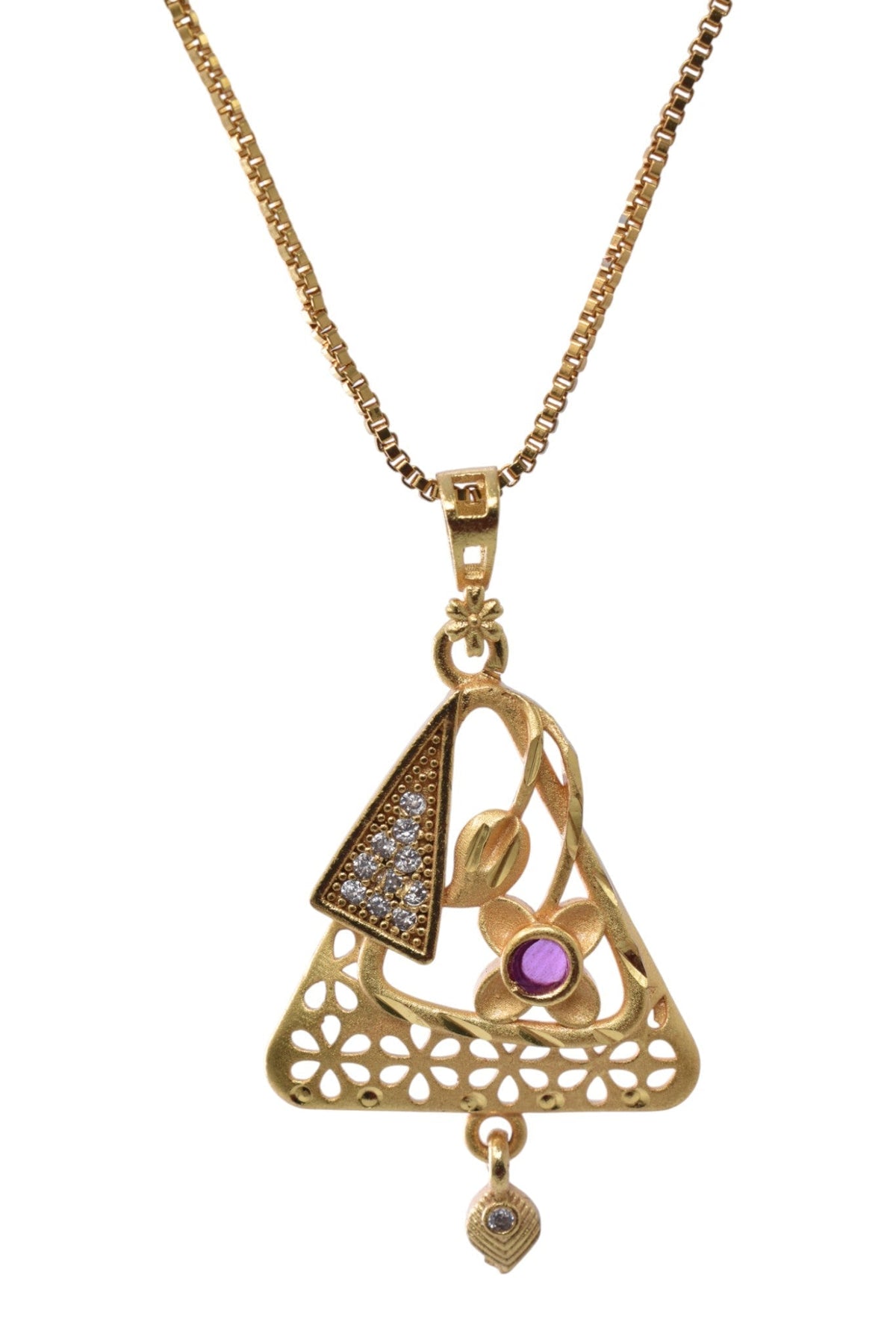 Gold Plated Stone Studded Pendant Necklace with Pink Center Accent for Women, Lightweight Party Jewellery for Festive, Wedding, Evening and Daily Styling with Premium Finish Chain-07