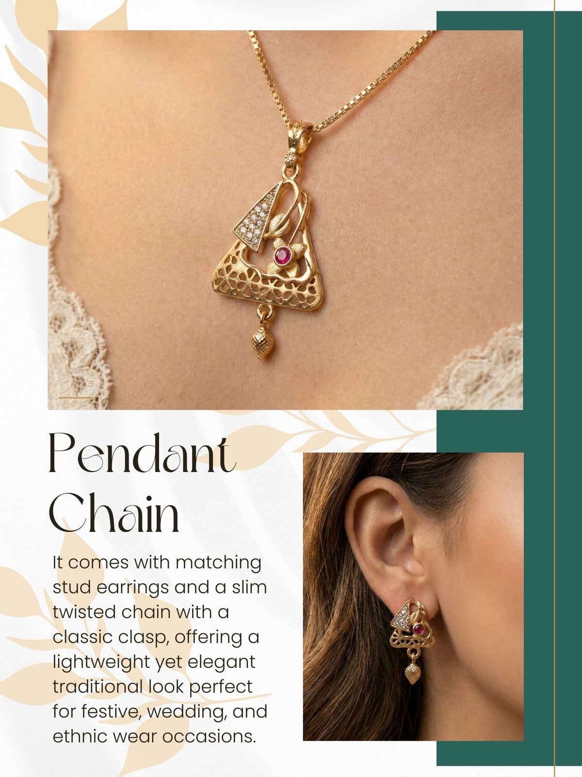 Gold Plated Stone Studded Pendant Necklace with Pink Center Accent for Women, Lightweight Party Jewellery for Festive, Wedding, Evening and Daily Styling with Premium Finish Chain-07