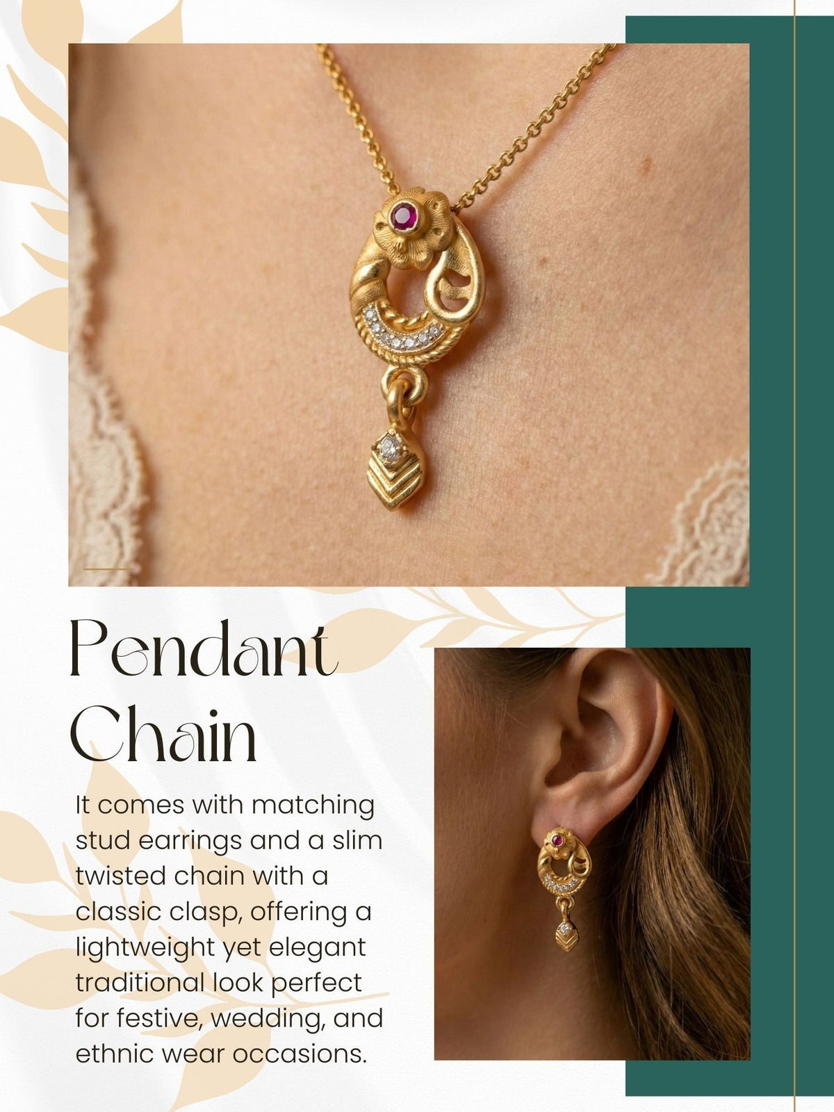 Gold Plated Stone Studded Pendant Necklace with Pink Center Accent for Women, Lightweight Party Jewellery for Festive, Wedding, Evening and Daily Styling with Premium Finish Chain-02