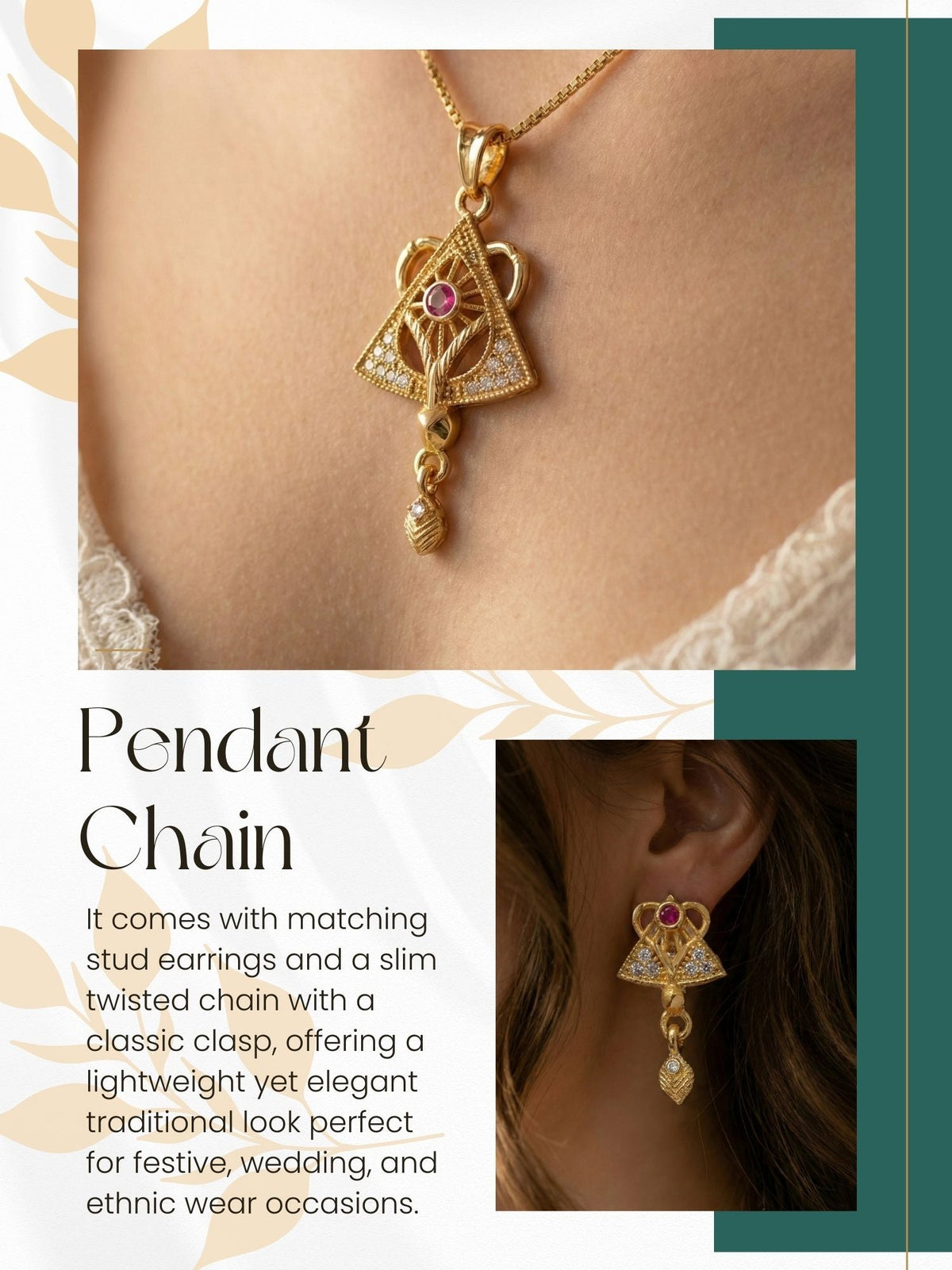 Gold Plated Stone Studded Pendant Necklace with Pink Center Accent for Women, Lightweight Party Jewellery for Festive, Wedding, Evening and Daily Styling with Premium Finish Chain-09