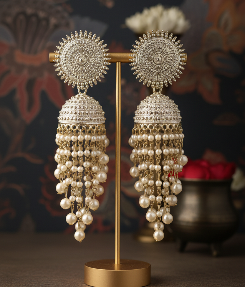 kundan jhumka,meenakari earrings,kahmiri earring,chandbali,chandelier earrings, dome jhumkas,pearl cluster jhumka, long earrings,heavy earrings,big earrings,designer earrings,latest design,new design