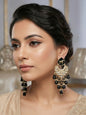 Gold Plated Traditional Kundan Drop Earrings for Women, Statement Chandbali Style Earrings with Stone Work and Beaded Dangling Drops, Festive Wedding Party Long Dangler Earrings-01