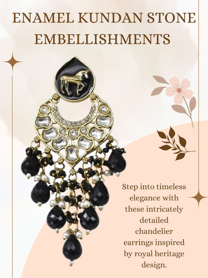 Gold Plated Traditional Kundan Drop Earrings for Women, Statement Chandbali Style Earrings with Stone Work and Beaded Dangling Drops, Festive Wedding Party Long Dangler Earrings-01