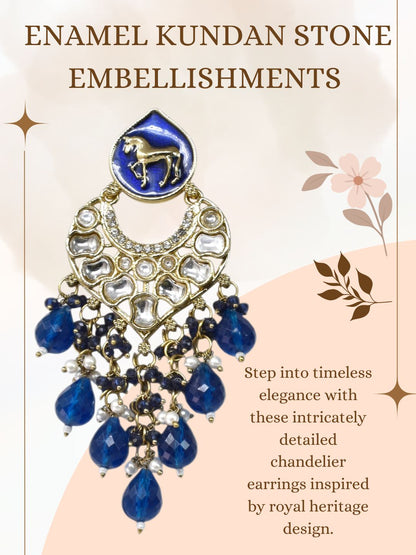 Gold Plated Traditional Kundan Drop Earrings for Women, Statement Chandbali Style Earrings with Stone Work and Beaded Dangling Drops, Festive Wedding Party Long Dangler Earrings-02
